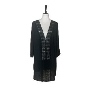 La Blanca Swim Coverup Black Gauze Lace Embroidery V-neck Women’s Size Large